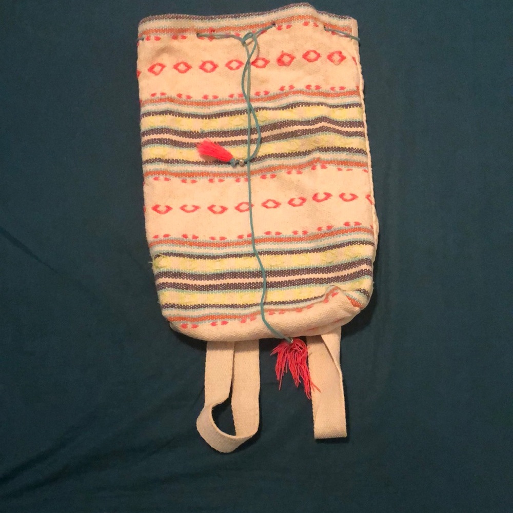 Cotton drawstring beach bag neon embroidered